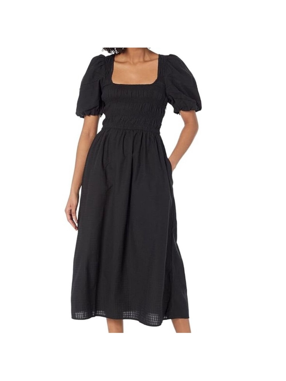 Black Puff-Sleeve Midi Dress